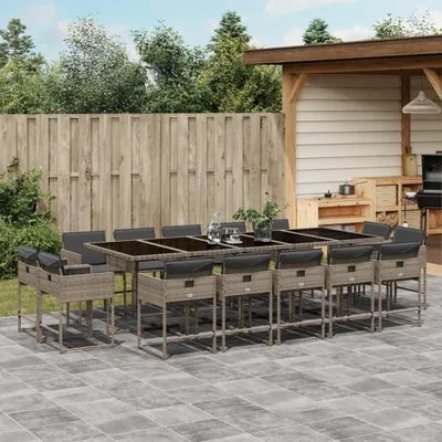 Produktbild von Möbel 15-tlg. Garten-Essgruppe mit Kissen Grau Poly Rattan - Gartenmöbelgarnituren 3211412