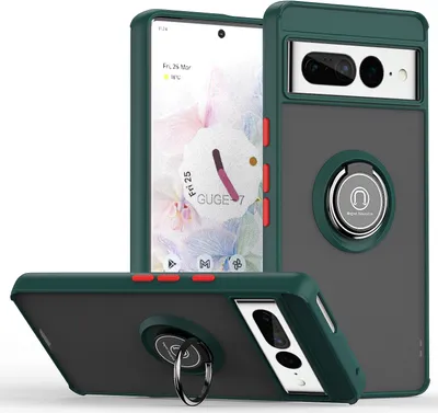 A Google Pixel 7 Pro phone case with a ring holder, shown from multiple angles.