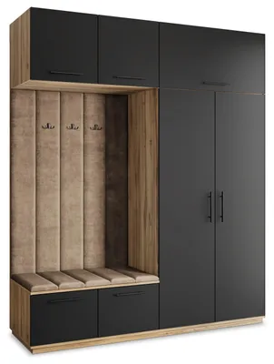 Produktbild von Masseno Garderobe-Set REMA 200/240/60 cm Modern Garderobenschrank Eiche Wotan, Veloursstoff MONOLITH 09 (Beige)