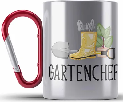 Produktbild von Trendation - Gartenchef Edelstahl Tasse Karabiner Geschenk Gärtner Gartenarbeit Hobby Garten Karabiner Edelstahl Tasse Karabiner Edelstahl Hobbygärtner Lustig (Rot)