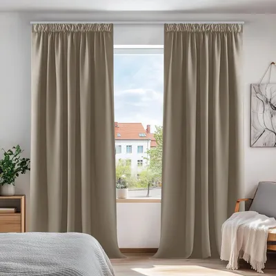 Zdjęcie produktu dla Zasłony zaciemniające z falbaną, zasłony termoizolacyjne, 290x140 cm, kolor taupe, zestaw 2 sztuki