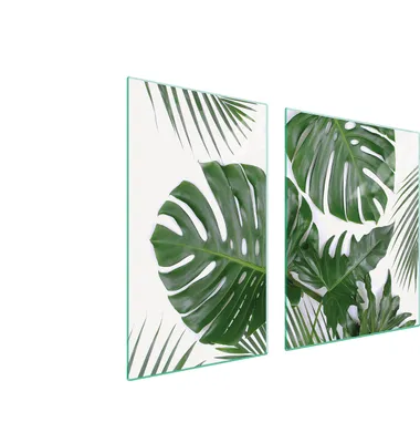 Produktbild von Herdabdeckplatten 2 teilig 100x52 Glaskeramikkochfeld Abdeckung Glas Schneidebrett Monstera Laub