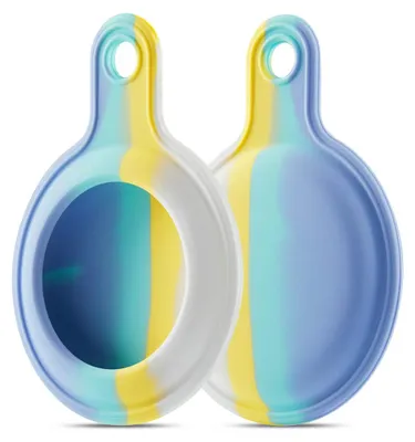 Immagine prodotto di Custodia per AirTag in silicone, colore blu pastello arcobaleno