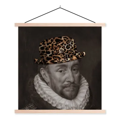 Produktbild von MuchoWow® Textilposter Wilhelm von Oranien - Hut - Pantherdruck 40x40 cm mit holzfarbenen Rahmen - Posterleiste