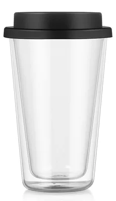 Produktbild von INF Elegantes Doppelwandiges Borosilikatglas Wasserglas mit Schwarzem Deckel - 350ml/550ml 350 ml