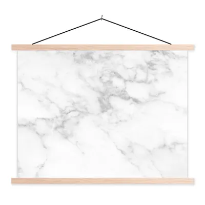 Produktbild von MuchoWow® Textilposter Marmor - Weiß - Grau - Luxus - Marmoroptik - Stein 120x90 cm mit holzfarbenen Rahmen - Magnetisch
