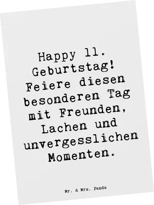 Produktbild von Mr. & Mrs. Panda Postkarte Spruch 11. Geburtstag Freude - Weiß - Geschenk, Postkarten, bildkarte, Glückwunsch, Geburtstagskind, Grußkarte, Happy Birthday, Glücksmomente