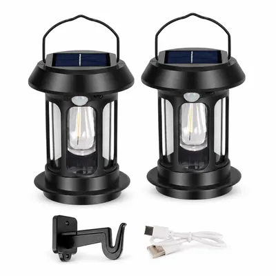 Produktbild von Solar-Außenleuchten 2er-Set, sensorgesteuert, 4 Modi, 1200-mAh-Akku, Type-C-Ladeanschluss, für Garten, Terrasse und Camping