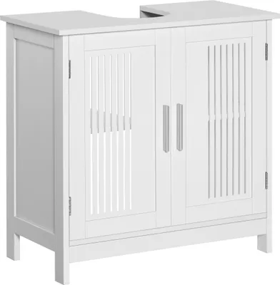 Produktbild von kleankin Unterschrank für Badezimmer, Badezimmerschrank mit Holzboden, 2 belüfteten Türen und verstellbarem Regal, moderne Innenausstattung, 60 x 30 x 60 cm, Weiß