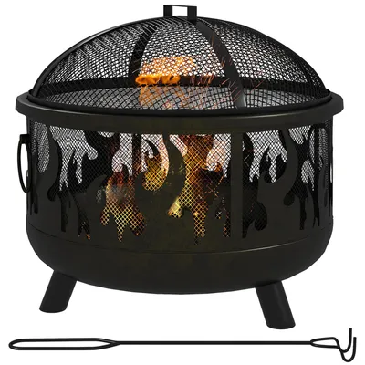 Produktbild von Feuerschale Feuerstelle, inkl. Funkenschutz, 1 Schürhaken, Ø61,5 cm x 52 cm, Schwarz