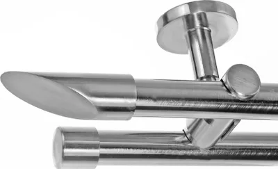 Produktbild von Edelstahl Look Gardinenstange Ø 20mm Deckenträger 2-läufig zweiläufig Deckenbefestigung Schräge D41 E32E30 RR