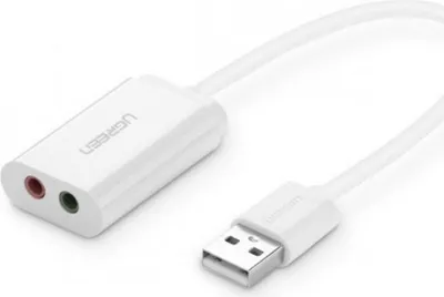 Productafbeelding van UGREEN USB-A naar 3,5 mm externe stereo-audio-adapter, wit, 15 cm