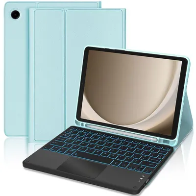 Image de Coque Clavier pour Samsung Galaxy Tab A11 Plus / A9 Plus, CuirPolyuréthaneBleu avec Clavier Rétroéclairé