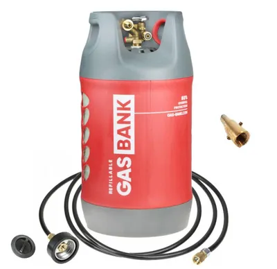 Image de Ensemble de bouteilles de gaz GPL Zatechs 11 kg Composite DUO rechargeables 80 % limite de remplissage avec tuyau de 1,5 m Adaptateur DISH & baïonnette Pays-Bas Europe Camping-car