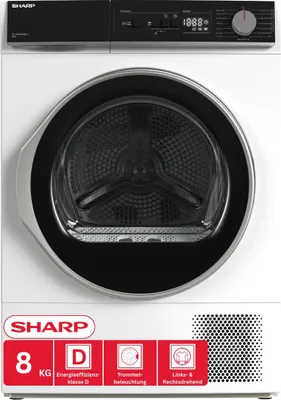 Produktbild von Sharp KD-NHA8S6GW1D-DE Wärmepumpentrockner, 8 kg, BubbleDrum, LED-Trommellicht, WaveCabinet, 15 Programme