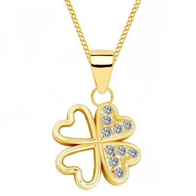 Kleeblatt Kette in Gelbgold I Glücksbringer Anhänger Echtschmuck I 45cm