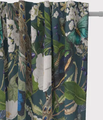 Produktbild von SCHÖNER LEBEN. Vorhang Pfau Blüten petrol 245cm oder Länge wählbar aus Standardgrößen Aufhängung Smok-Schlaufenband