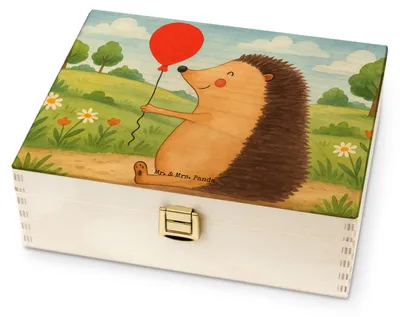 Produktbild von Mr. & Mrs. Panda teekiste holz Igel Luftballon Design - Weiß - Geschenk, Lustige Sprüche, Tee Organizer, Herzlichen Glückwunsch, Teebox, Aufbewahrung, für Paare, Box