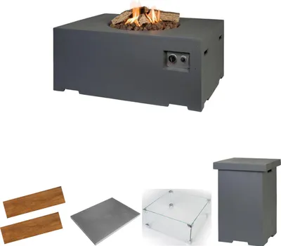 Produktbild von Happy Cocooning Mania Feuertisch Komplettset 19,5 kW rechteckig groß 107x80x46 cm Beton-Optik grau
