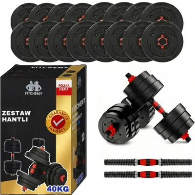 Zdjęcie produktu dla Hantle Bitumiczne Regulowane 2X20 Kg Do Ćwiczeń Siłowych Ciężar Zestaw 40Kg Czerwone