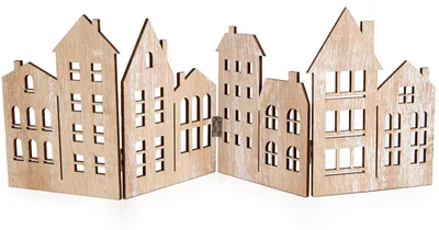 Produktbild von Klappbare Weihnachtsdeko Häuserzeile aus Holz für Teelichter 57 x 20 cm