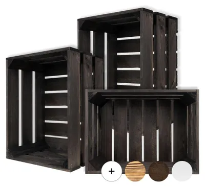 Productafbeelding van Creative Deco 3 x Houten Decoratieve Krat Zwart, 40 x 30 x 23 cm