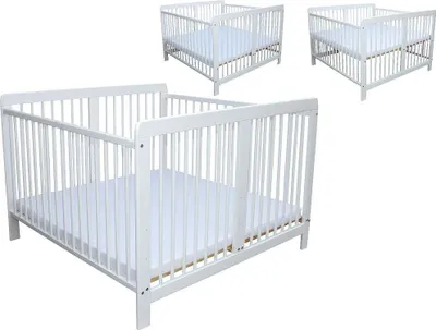Produktbild von Zwillingsbett Zwillingskinderbett Kinderbett für Zwillinge massiv weiss mit 2 Matratzen 120x120cm