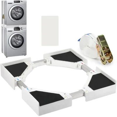 Produktbild von Universal Verbindungsrahmen | Einstellbare Größe 19,7–27,5 Zoll | Max.100KG | Zwischenbaurahmen mit Ratschenseil für Waschmaschine und Wäschetrockner