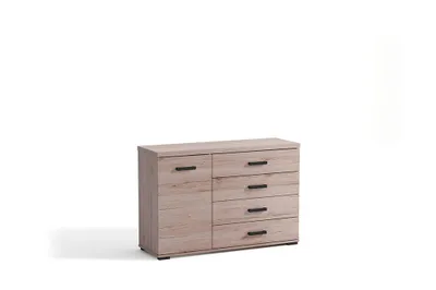 Produktbild von Kommode KIANO II mit 4 Schubladen und Tür, Sideboard mit Stauraum, Wohnzimmerschrank für Wohnzimmer, Schlafzimmer und Esszimmer, Braun, Eiche Sanremo