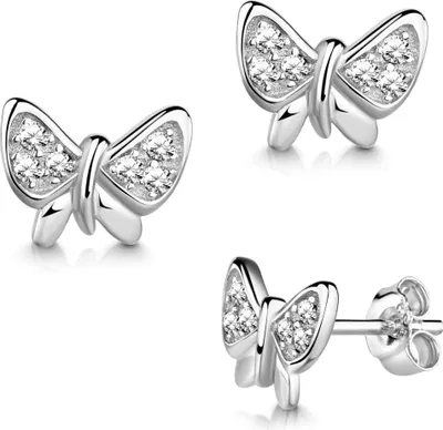Produktbild von Ohrringe Ohrstecker 925 Sterling Silber Schmetterling mit Zirkonia in verschiedenen Farben Farbe - Transparent
