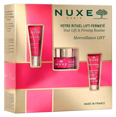 Produktbild von Firmness Routine Set Nuxe: Merveillance Lift Powdery Vegan Firming Day Cream For Face 50 ml + Merveillance Lift Vegan Lifting Eye Cream 15 ml + Merveillance Lift Vegan Lifting Night Cream For Face 15 ml