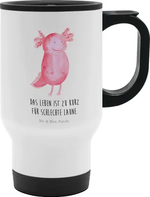 Produktbild von Mr. & Mrs. Panda thermosbecher Axolotl Glücklich - Weiß - Geschenk, Schwanzlurch, Molch, Gute Laune, To Go Becher, Thermobecher Mit Spruch, Lebensfroh, Lurch, gut Gelaunt