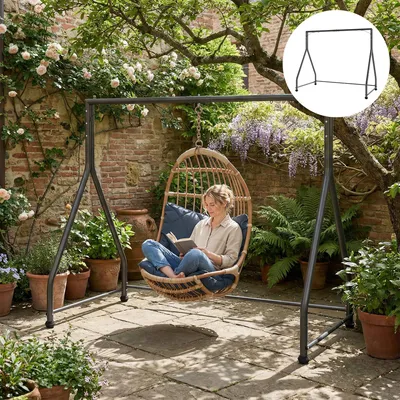 Produktbild von Schaukelständer Stahl Schwerlast, Hollywoodschaukel Gestell für 2-Sitzer 3-Sitzer oder Hängekorb, Schwarz | 210x117x175 cm | bis 360 kg | A-Rahmen
