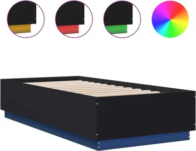 Image de vidaXL Cadre de lit avec LED Noir 100x200 cm Bois composite