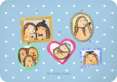 Produktbild von Mr. & Mrs. Panda magnet Igel Familie - Blau Pastell - Geschenk, zettelhalter, haftmagnet, Kühlschrankmagnet, Glück, tafelmagnet, Bilder, whiteboardmagnet, Papa, Muttertag