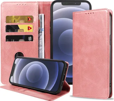 Produktbild von Smartphonica iPhone 12 Mini  Kunstledertasche mit Magnetverschluss und Kartenhaltern Buchhülle - Rosa