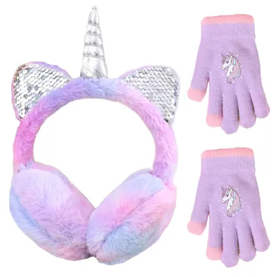 Immagine prodotto di Copriorecchie in peluche a forma di unicorno, per bambini, color rosa, ideali per attività invernali