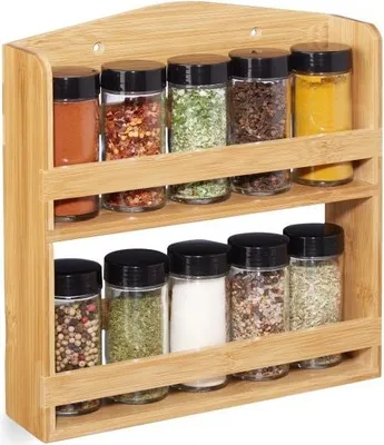 Image de Étagère à épices en bambou, 10 pots à épices