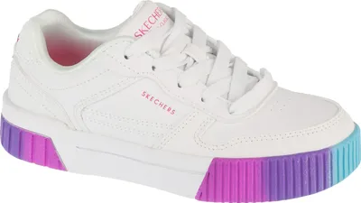 A white sneaker with a gradient sole.