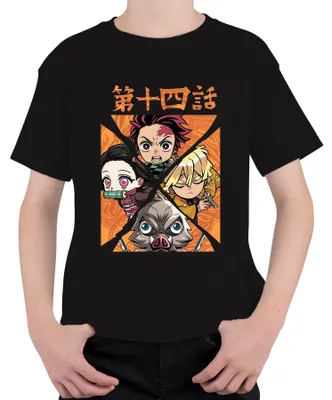 Zdjęcie produktu dla Koszulka dziecięca uni Kimetsu no Yaiba Tanjiro Nezuko Zenitsu Inosuke Chibi Gift, czarny, 116