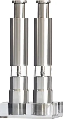 Produktbild von Salz- und Pfeffermühlen-Set, 2 Stuck Edelstahl Manuelle Pfeffermühle Salzmühle mit Daumendruck und Sockel zur Einhandbedienung