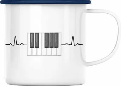 Produktbild von Trendation - Piano Klavier Geschenkidee Heartbeat Pianist Emaille Tasse Geschenk Lustige Grafik (Blau)
