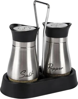 Produktbild von Salz und Pfefferstreuer Set mit Halter Edelstahl Glasflasche BBQ