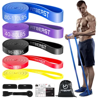 Immagine prodotto di Set di fasce di resistenza, 5 livelli di intensità, per allenamento della forza, powerlifting e sviluppo muscolare