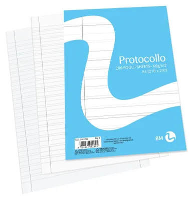 Produktbild von BM BeMore Protokollpapier A4, 0109292, Lineatur B, liniert mit Rand 3. Klasse, Papier 60 g/m², Blister mit 200 Blatt