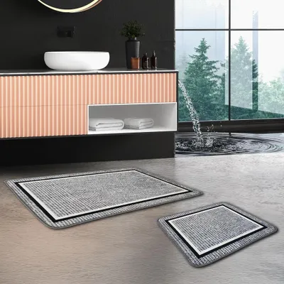 Produktbild von Miqna 2-tlg. rutschfestes Badteppich Set , waschbar (60x100 & 50x60 cm)