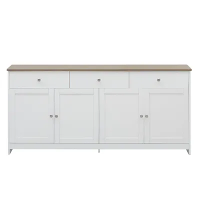 Produktbild von Merax Kommode mit drei Schubladen und vier Klappen,Sideboard im Landhausstil, Anrichte Aufbewahrungsschrank Wohnzimmerschrank, 160x75x37cm, Weiß