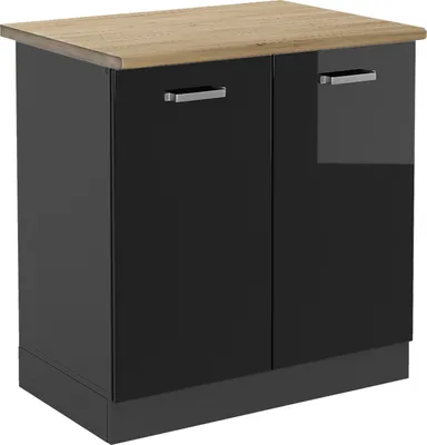 Produktbild von Spülenunterschrank Vicco R-Line Schwarz Hochglanz 80 cm , AP Eiche, Model 45480