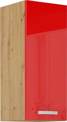 Produktbild von Hängeschrank 30 cm Eiche Artisan + Rot Hochglanz Küchenzeile Küchenblock Küche