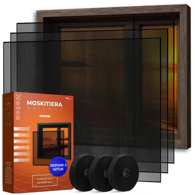 Produktbild von Netsa | 3er Set Fenster Moskitonetz 150x180 cm Schwarz – Fliegengitter Für Fenster – Zuschneidbar Mit Selbstklebendem Klettband